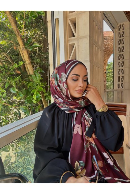 Lüks Vual İpek Şal Hijab Fular Scarf Shawl Çiçekli Desen 70 x 180 CM