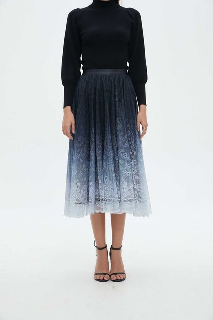 Printed Ruffled Midi Skirt