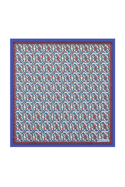 Cobalt Blue Ivy Tulip Pattern Silky Handkerchief