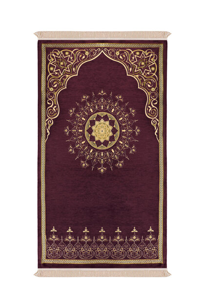 Plum Mandala Pattern Embossed Special Woven Prayer Rug