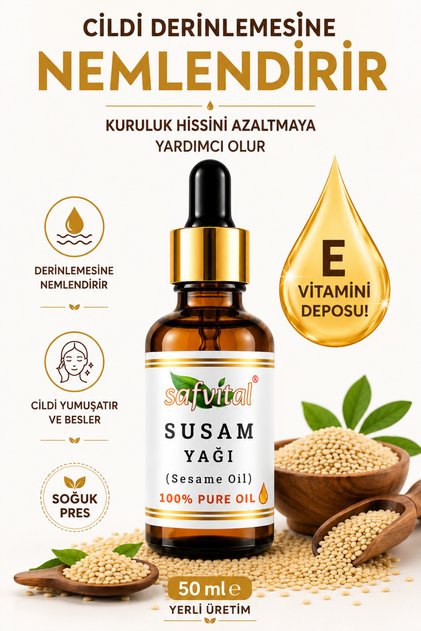 Sesame Oil 50 ml Cold Pressed Natural Skin & Hair Care Vitamin E Nourishing Anti-Skin Dryness Moisturizing Intensive Care Support Premium Care Oil