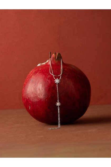 925 Ayar Gümüş Rodyum Renkli Kutup Yıldızı Motifli Şahmeran – Zirkon Taşlı El Zinciri