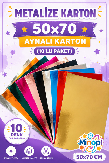 Mirrored Metalized Background Cardboard 50X70 cm 10 Pieces Mixed Color - Pack of 10