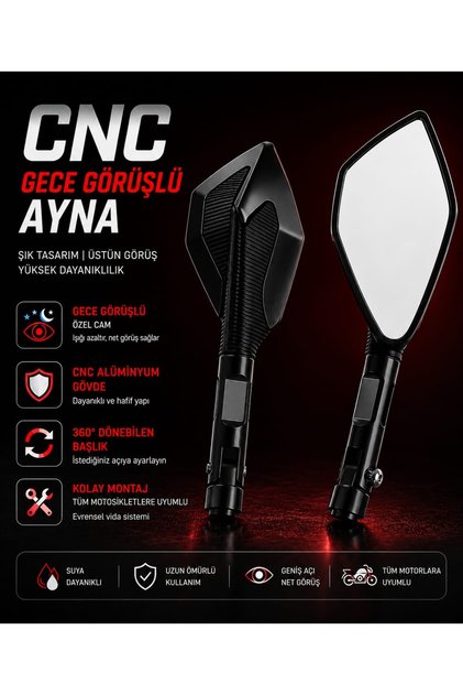 MOTOSİKLET AYNASI CNC ALÜMİNYUM DÜZ 8-10MM/TERS 10M siya RENK OEM AYNA bağlanI ELAMANLARI VARDIR