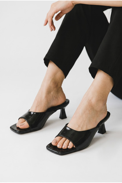 Patent Leather Short Heeled Comfortable Stylish Slippers Black Patent Leather