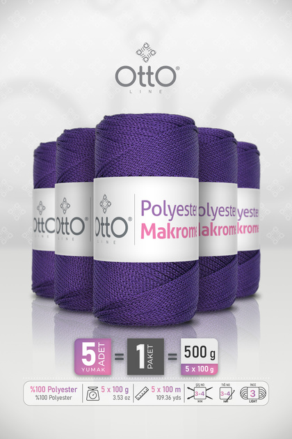 Polyester Makrome • Purple • 5-Pack × 100 Gr / 100 m • 2 mm • Supla, Bag, Accessory Cord