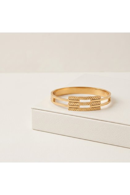 Steel Gold Color Geometric Pattern Women's Handcuff Bracelet | Special Boxed
