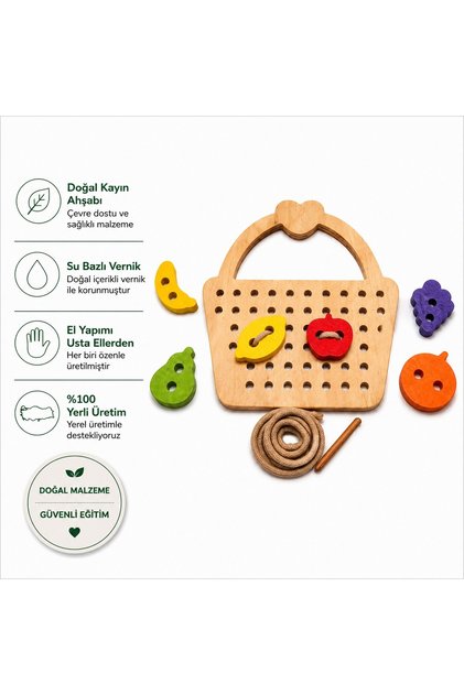 Montessori Fruit Basket Stringing | Wooden Rope Threading Toy | Fine Motor Development Material | Hand and Finger Muscle Development Material | Wooden Toy | Preschool Educational Materials