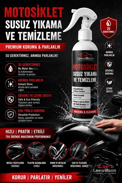 Susuz Motosiklet Yıkama - Metal, Plastik, Grenaj Parlatıcı ve Temizlik Spreyi