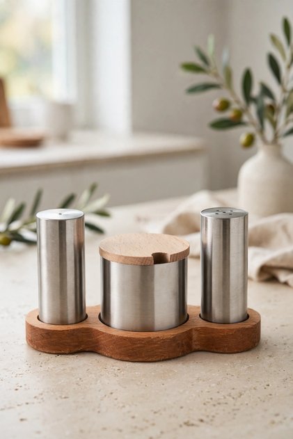 3 Compartment Wooden Napkin Holder Toothpick Holder Salt Shaker Spice Set Diner Restaurant Set 5 Piece Menage Set