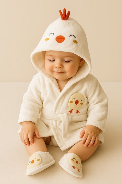 100% Cotton Baby Kids 0-2 Years Old Towel Bathrobe Slippers Set of 3