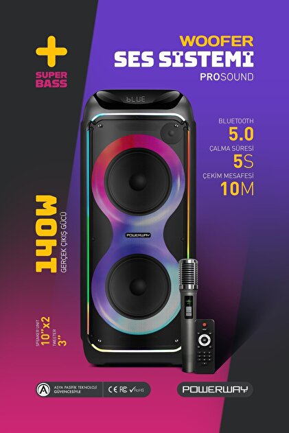 Powerway Şarjlı Çift Mikrofonlu Hoparlör Karaoke Sistemi