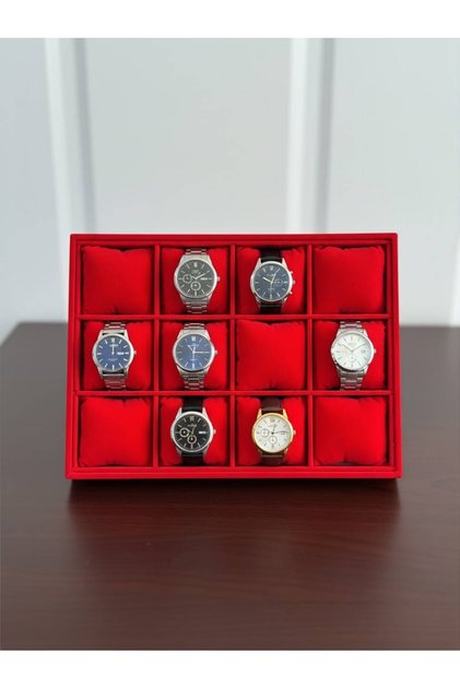 Watch and Jewelry Stand with 12 Compartments, Suede Fabric Covering on Mdf, Domestic Production