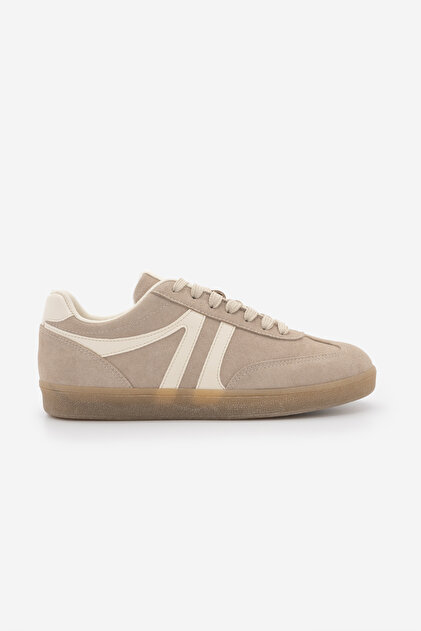 Marjin Kadın Sneaker Bağcıklı Düz Taban Spor Ayakkabı Tiyone Camel
