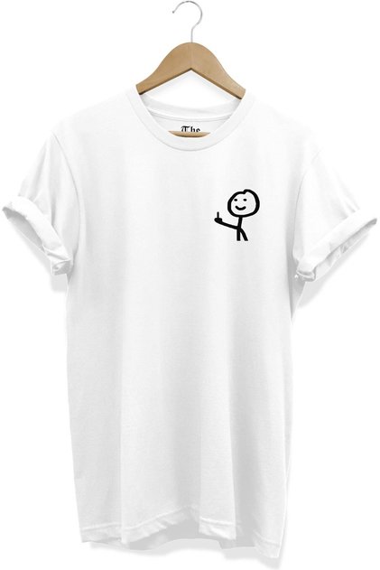 White Unisex Middle Finger Gesture Chest Printed Funny Short Sleeve T-shirt