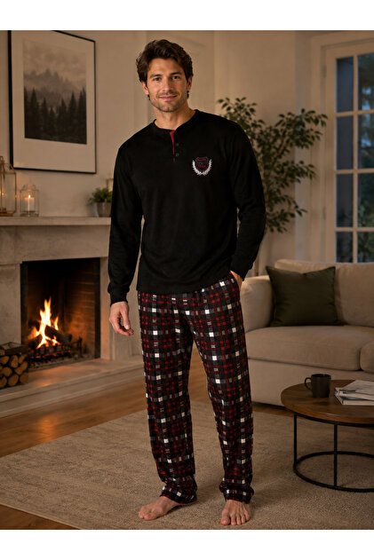 Men's Long Sleeve Fleece Pajama Set