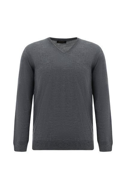 V-Neck Regular Fit Embroidered 100% Wool Knitwear Sweater