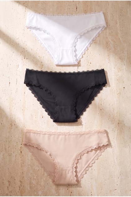 Kadın 3'lü Dantelli Basic Slip Külot Siyah/Beyaz/Nude