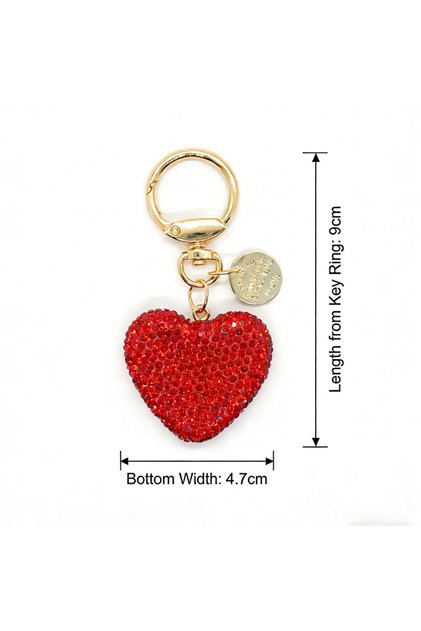 Red Bling Bling Pink Heart Crystal Rhinestone Soft Clay Keychain for Women, Cute Fashion Bag Charm &