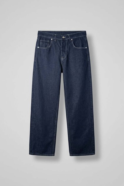 Erkek Baggy Fit Kontrast Dikişli Jean Pantolon Lacivert
