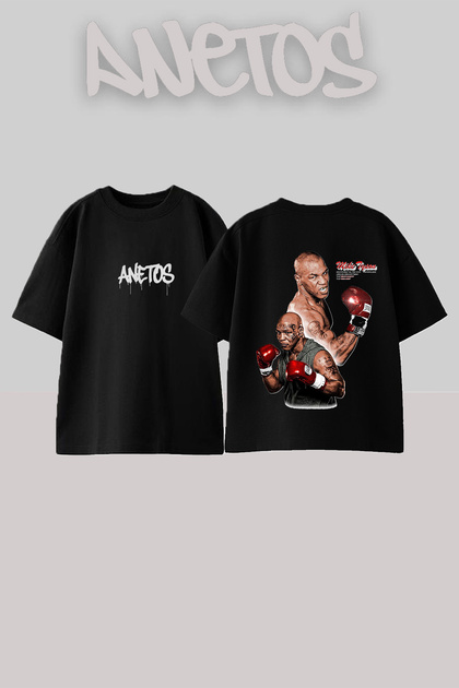 Mike Tyson 1 Design Back Printed Cotton Black Oversize T-Shirt
