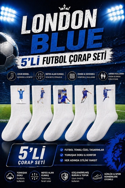 London Blue 5-Piece Football Socks Set