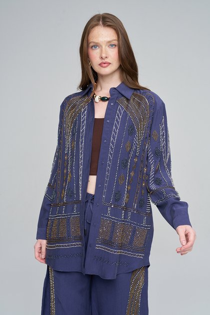 Women's Special Design Bead Embroidered Oversize Shirt
