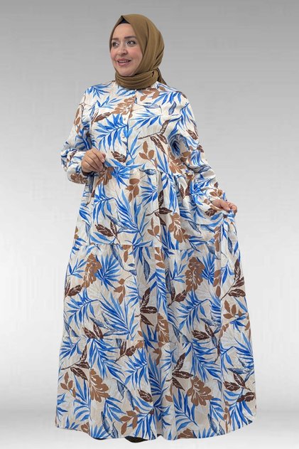 62008 Plus Size Half Placket High Neck Dress - Mink