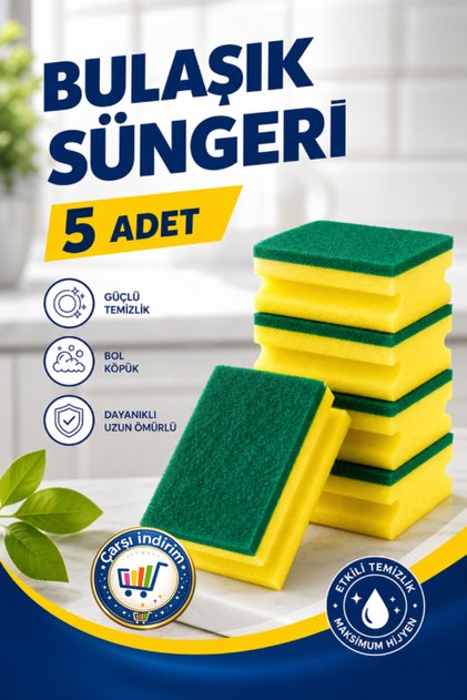 5 Adet Bulaşık Süngeri Klasik Mutfak Oluklu Brite Sünger