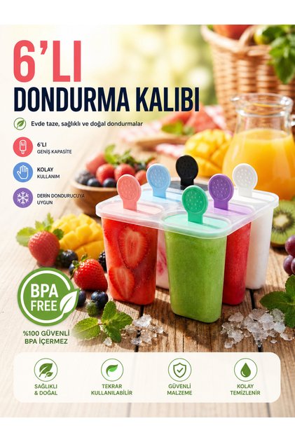 6’lı Dondurma Kalıbı BPA Free Meybuz Kalıbı Ev Yapımı Dondurma Aparatı