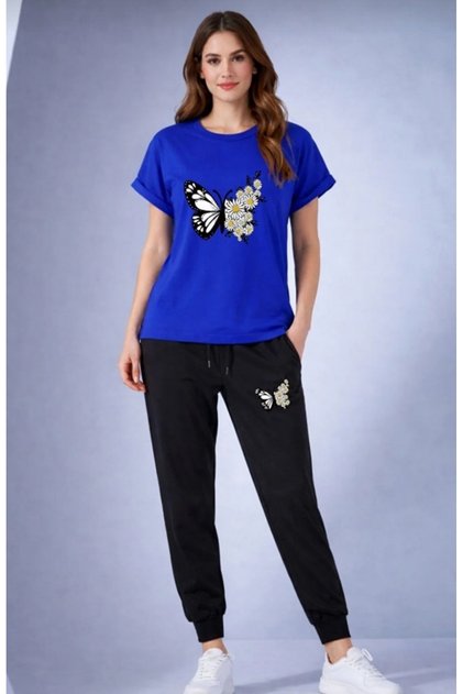 T-Sihrt Track Suit Set Daisy Butterfly Printed for Women / Girls