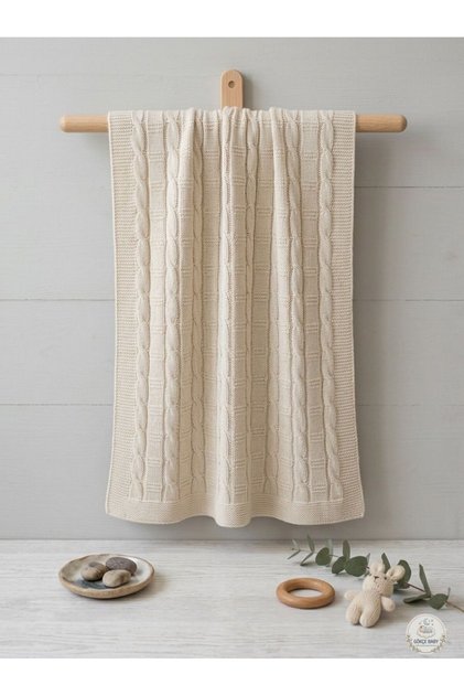 Newborn Knitted Patterned Knitwear Baby Blanket Beige