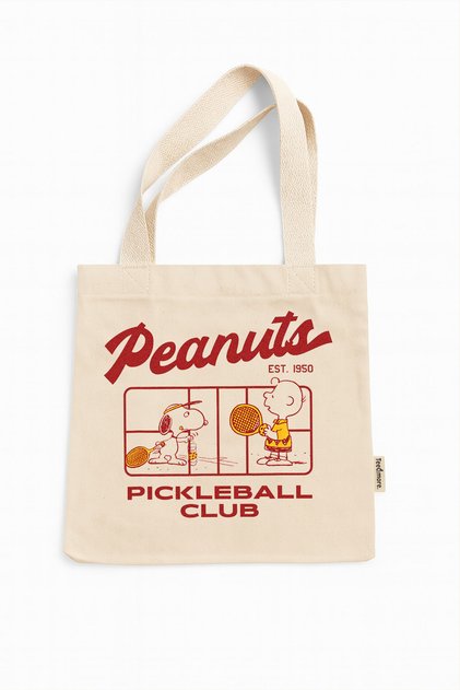 Retro Snoopy Pickleball Club Printed Canvas Tote Bag with Velcro and Internal Pocket