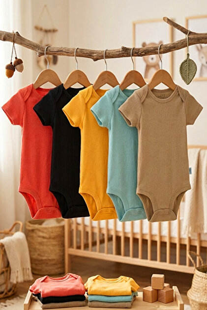 100% Organic Cotton Snap Fastener Short-Sleeved Baby Bodysuit 5-Pack