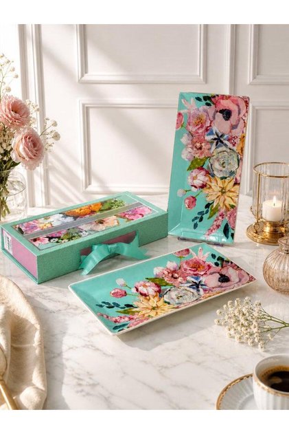 Porcelain Rectangular Presentation Plate 30 cm Set of 2 Full Bloom