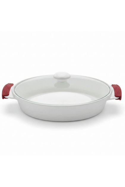 Large Oval Ceramic Baking Dish with Glass Lid and Silicone Grip Handles – Family Size Cookware (2.6 L)