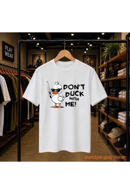 Dont Duck Chest Printed 100% Cotton Oversize Loose Regular Fit Crew Neck T-Shirt