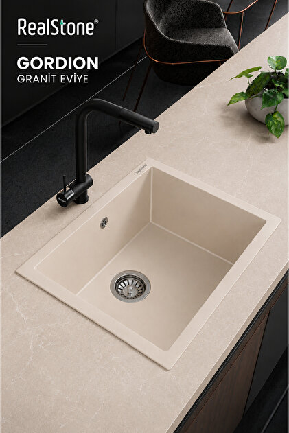 Real Stone K005 Gordion 52 Granit Mutfak Eviyesi Krem 52X47 Cm