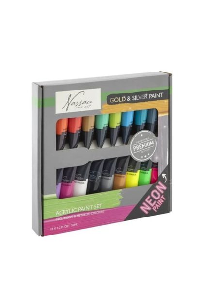 Set de vopsele acrilice metalice și neon pentru artă plastică, 18 culori x 36ml