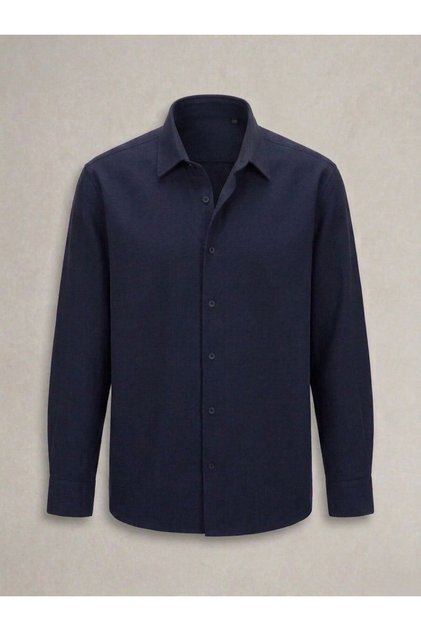Men's Cotton Linen Look Shirt Navy Blue