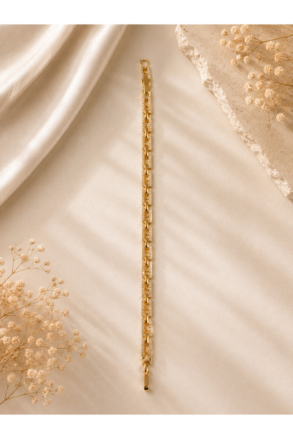 Stone Detailed Gold Chain Women's Bracelet | Sparkling Modern and Stylish Design