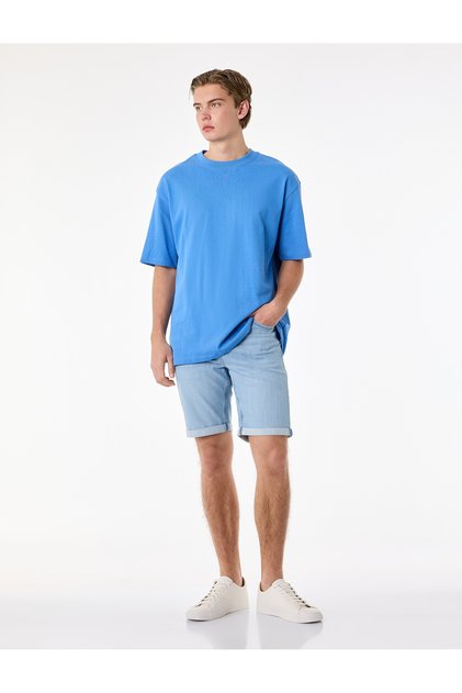 Normal Bel Pamuklu Bermuda Slim Fit Jean Şort