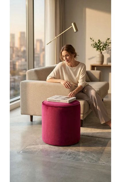 KADİFE BORDO PUF