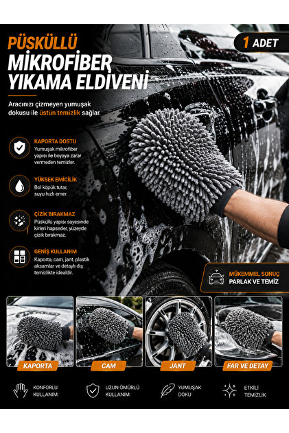 Black Gold Püsküllü Mikrofiber Araç Yıkama Eldiveni Çizmez Süper