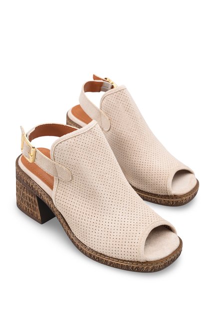 Women's Heeled Sandals 00121815 Beige Suede