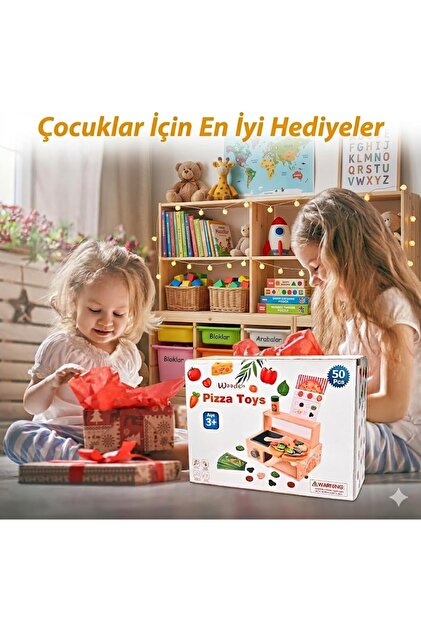 Limon Dekor Ahşap Çocuk Mutfak Seti Oyuncak Pizza Fırını - 50