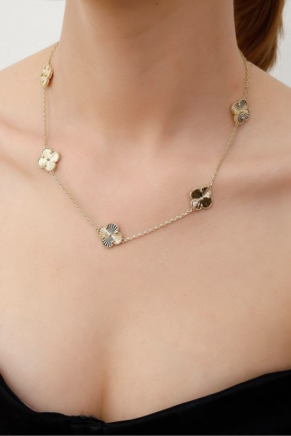 14 Ayar Altın Dört Yapraklı Şans Kolye (1,5 cm)