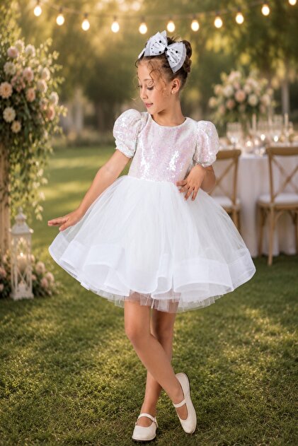 DeKuBaby Ballerina Model Sequin Embroidered Fluffy Tulle Girls' Evening  Dress-Party-Birthday-Ball-Gown-Show Dress- Trendyol