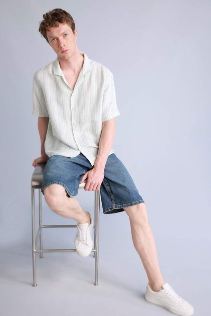 %100 Pamuk Baggy Fit Jean Bermuda H9834AX26SM
