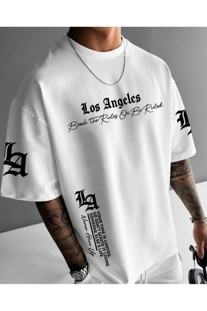 Men's Oversize T-Shirt – Los Angeles Text Printed Streetwear Design